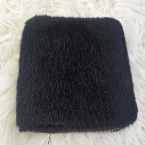 Claire's Black Gold Square Zip Around Elegant Faux Fur Wallet Clutch Purse
